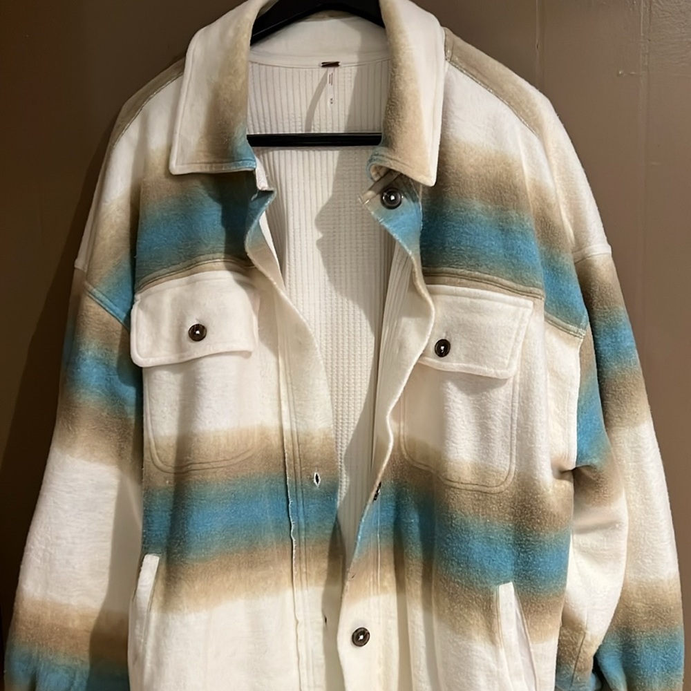 Free People West Coast Ruby Jacket in Cream Striped Pattern Sz M NWT - Picture 2 of 9